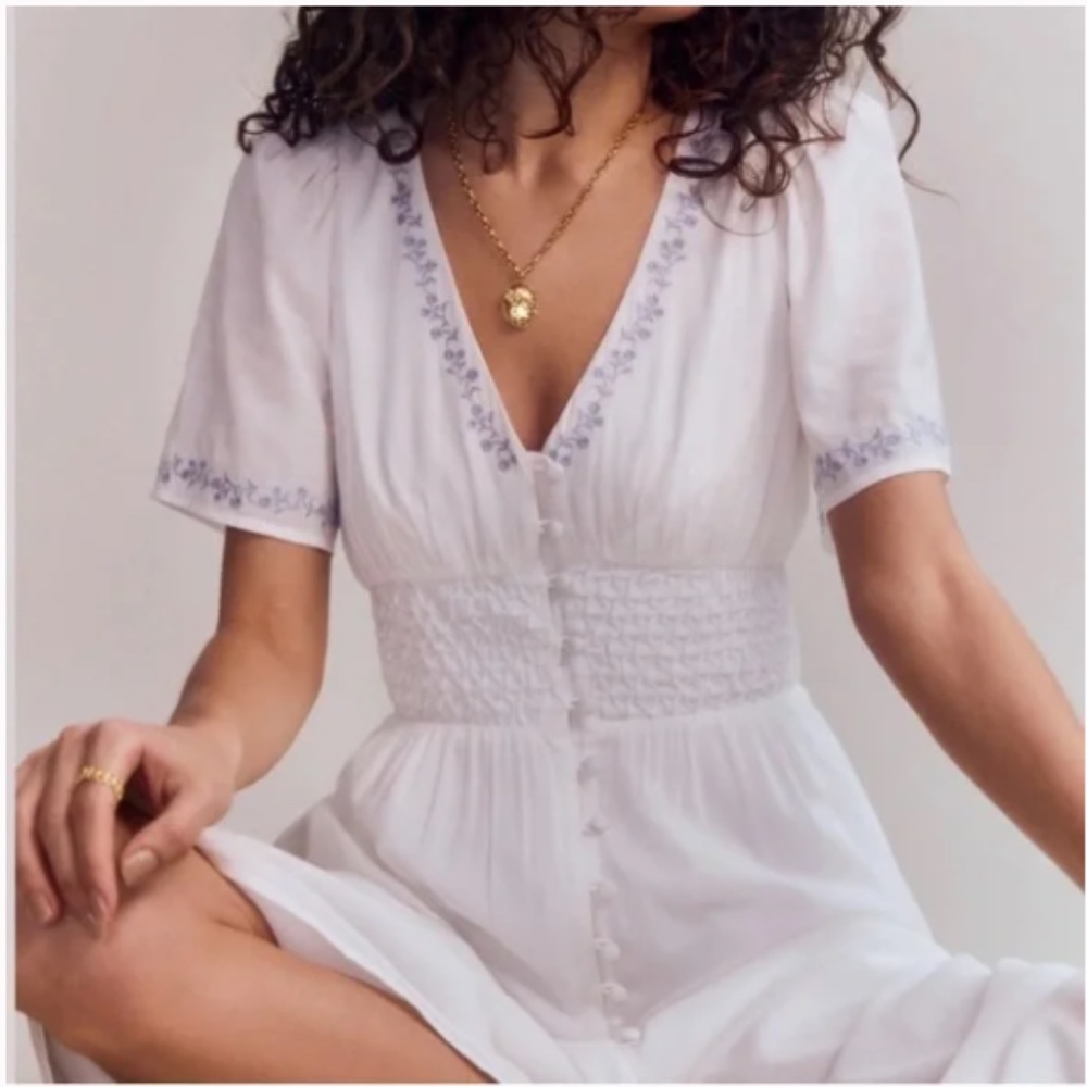 Reformation Kamryn Cotton Voile Embroidered Midi Dress 2 NWOT